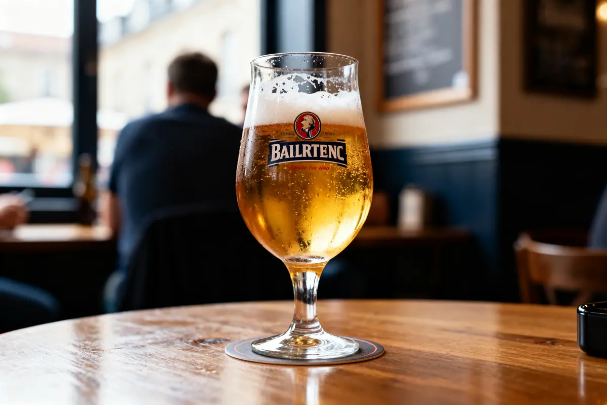 Verre de bière à boire fraîche posé sur une table dans un café gezellig.