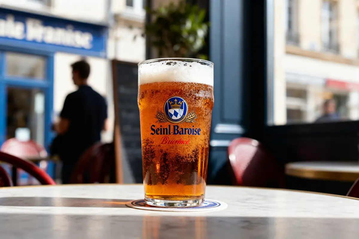 Verre de bière au seigle sur table de café en plein air ensoleillé